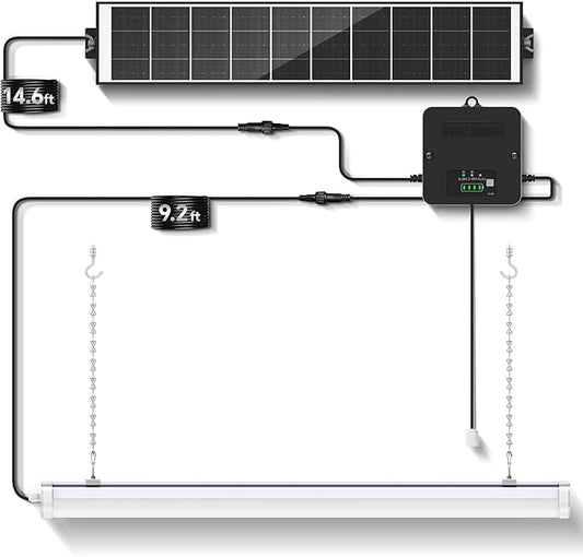 Solar Shop Light, 30 Inch Solar Shed Light – 1500LM LED Ceiling Light for Indoor Use, Dusk-to-Dawn Sensor & Remote, IP65 Waterproof Solar Shop Lights for Barn, 3 Modes, 6000mAh Battery 1Pack