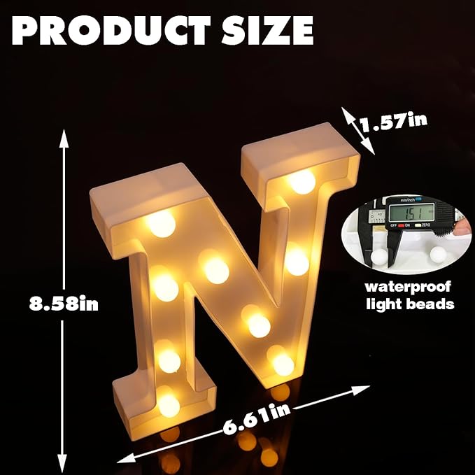 DyingSwan Small Led Marquee Letters, Light Up Letters, 8.58 Inch Led Letter Lights, Battery Powered Lighted Sign for Table, Party, Birthday, Christmas Decor (Letter N)