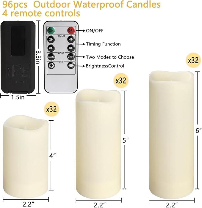 fclayvts 96-Pack LED Flameless Candles with Remote Control - Perfect for Parties, and Special Occasions(Three Sizes)