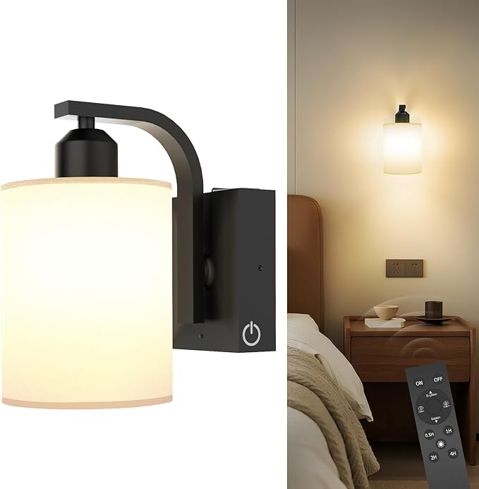 iThird 1 Pack Battery Operated Wall Sconces Lights: 6000mAh Rechargeable Wall Lights with Remote Control, Dimmable LED Wall Lamp Indoor, Black Wireless Scone Lighting for Bedroom Living Room Bathroom