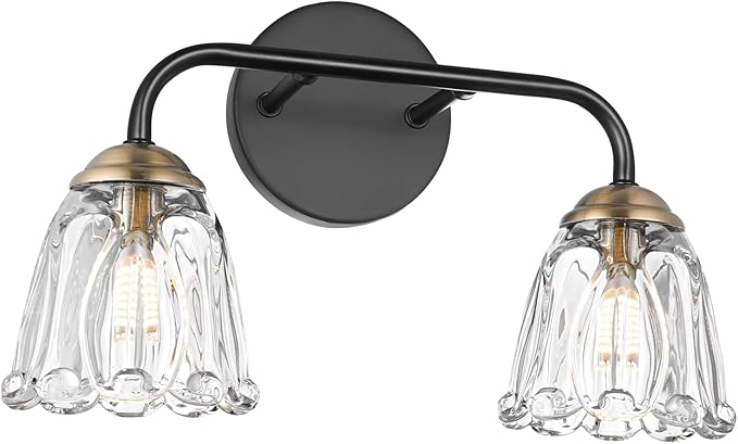 Antique 2 Light Bathroom Light Fixtures, Black and Gold Vanity Lights for Bathroom, Vanity Light Fixture with Clear Glass, Vintage Bathroom Lights over Mirror, Wall Sconce for Bedroom, Living Room