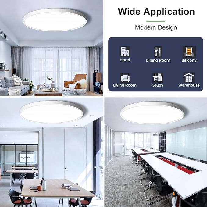 LightingWill 24 Inch LED Flush Mount Ceiling Light Fixture, 6000K Cool White, 5600LM, 45W, Flat Modern Round Lighting Fixture, 400W Equivalent White Ceiling Lamp for Kitchens, Bedrooms.etc.