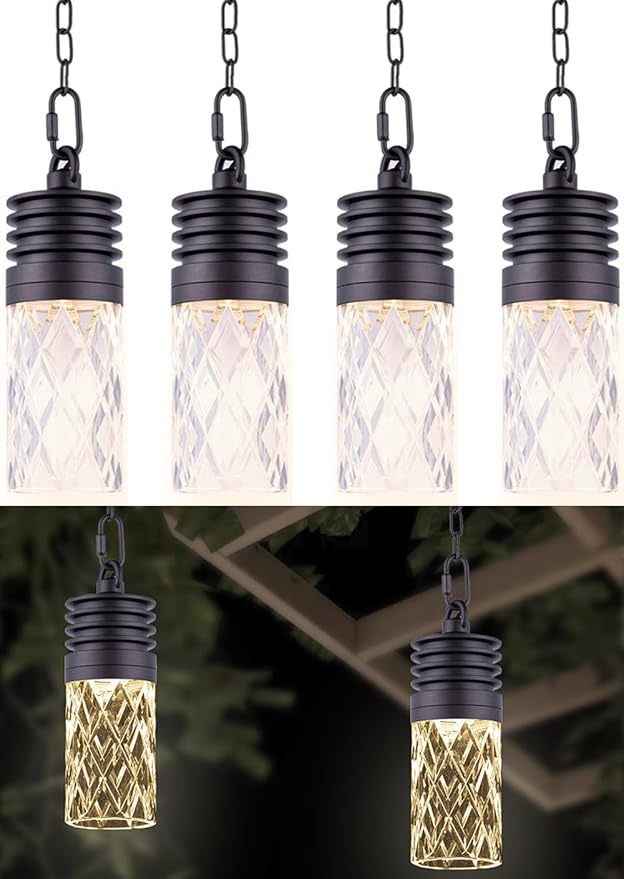 Low Voltage LED Hanging Lights, 4.5W LED Tree Lights, Landscape Outdoor Pendant Lights for Patio, Gazebo, Pergola, Garden, Summer Kitchen, 2700K, 36Olm, 12-24VAC/DC, ORB Finish, 4 Pack with Chain
