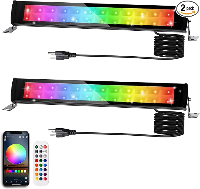 2 Pack 50W 2.4G Remote Control RGB Wall Washer Light, RGB Light bar with Remote Control & APP Control, for Birthday Party, Garden Lighting, Wall Display, Hotel, Building, Commercial Lighting