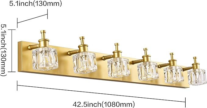 PRESDE 6 Light Bathroom Vanity Light Modern Gold Crystal Bathroom Lighting Fixtures Over Mirror