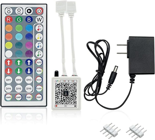 KEXU 44 Key RGB LED Strip Lights IR Remote Control, Remote Receiver for RGB LED Light Strip, 24V Power Adapter for LED Lights