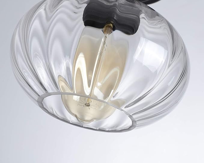 Fivess Lighting Industrial Glass Flush Mount Light Fixture Clear Glass Shade Rustic Semi Flush Mount Ceiling Light for Hallway Entryway Kitchen Farmhouse, Black