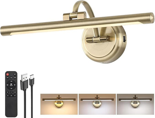 Tassuowell Picture Light for Wall, Battery Operated Art Light, Picture Frame Light with Remote & Timer, Cordless Wall Light with 3 Colors Modes for Pantings, Photo Gallery(Antique Bronze, 15.7inch)