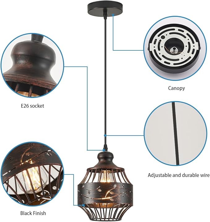 YLONG-ZS Bronze Vintage Hanging Pendant Light Fixture,Rustic Hanging Lamps for Bedroom,Living Room,2PK