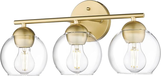 Emak 3-Light Gold Bathroom Light Fixtures Over Mirror, Globe Clear Glass Bathroom Vanity Lights, VL114-GDL-3