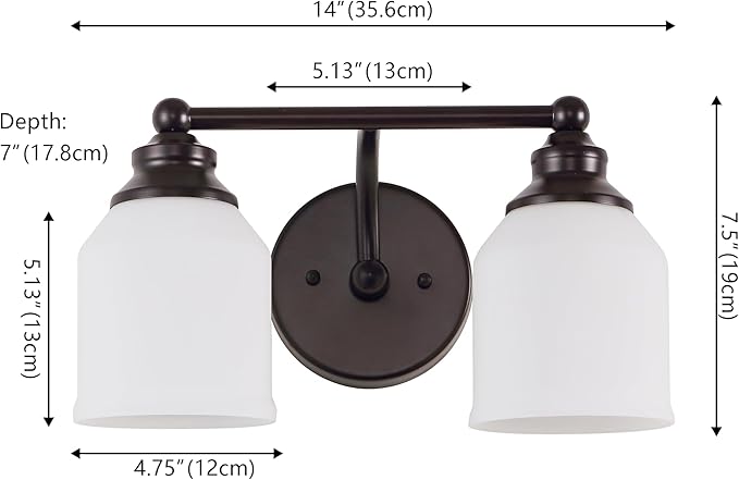 JONATHAN Y 14" Oil Rubbed Bronze/White Modern Farmhouse LED Vanity Light Wall Sconce Fixture, Frosted White Glass Shade, Dimmable Wall Lamp for Bathroom Mirror Kitchen Sink, UL Listed (JYL7550C)