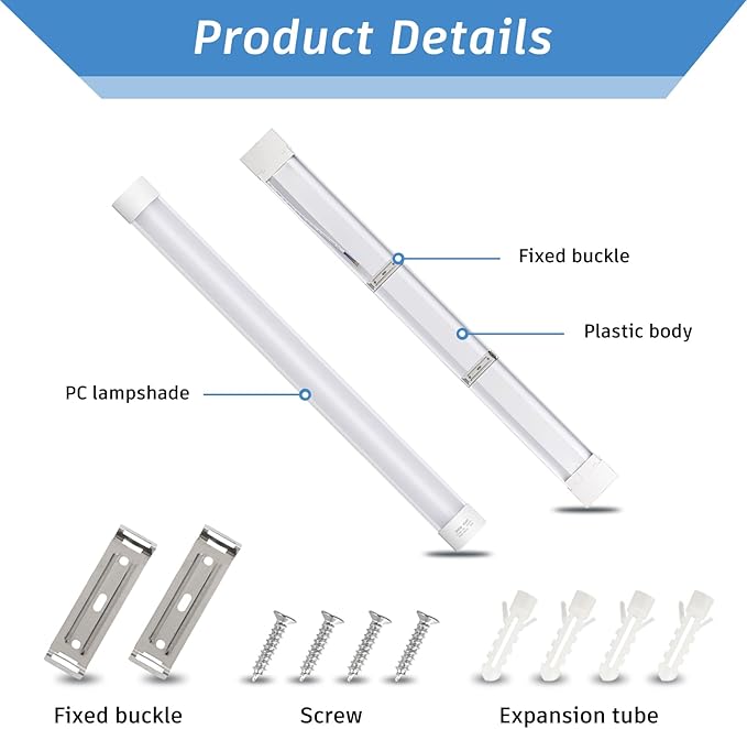 KILIPOL 3FT LED Batten Light, Ceiling Surface Mounted Slim LED Tube Lights, 30W 4000K Neutral White for Office, Shop, Garage, Home, 4 Packs