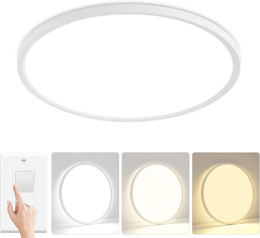 15'' Led Flush Mount Ceiling Light Fixture, 32W 3200LM, Dimmable & 3000K/4000K/6500K Selectable, Modern White Ceiling Lamp for Bedroom, Kitchen, Home Office, Hallway, Wired
