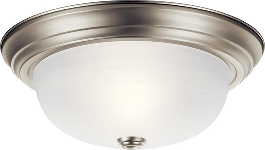 Kichler 2-Light Flush Mount Ceiling Lighting in Brushed Nickle with Alabaster Glass for Bedroom, Living Room, Kitchen and Hallway, (13.25" Dia x 5.25" H) 30 Watts, 8109NI