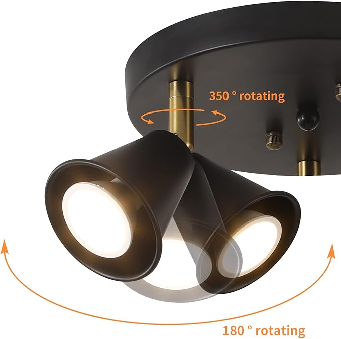 SEEBLEN 3-Light Industrial Directional Track Lighting, Adjustable Round Ceiling Spotlight, Morden Black Flush Mount Kitchen Light for Kitchen,Hallway,Dining Room,Porch,Office.Gu10 Bulbs Included