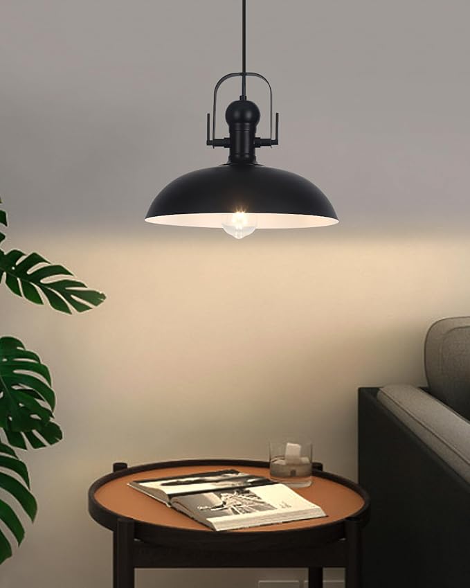 Black Pendant Lights 3 Pack, Dome Pendant Light Kitchen Island 13.8 Inch, Black Farmhouse Pendant Light, Industrial Pendant Lights for Kitchen Barn Hallway Porch Dining Room