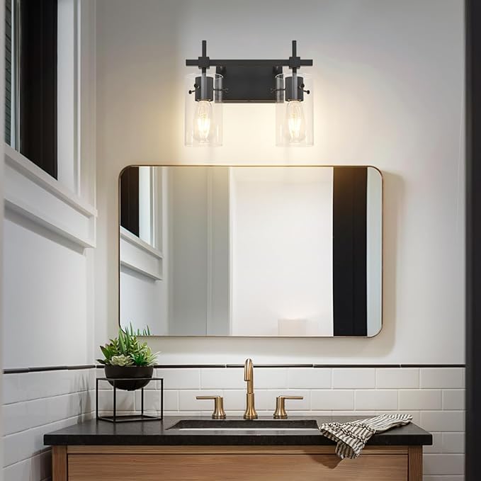 SOLFART Vintage 2 Lights Bathroom Light Fixtures Wall Sconces Black Vanity Lights for Bathroom Vanity Lighting Fixtures Wall Light Fixtures Bathroom Vanity Lights BK