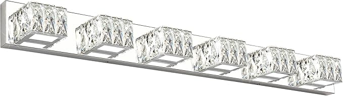 ZUZITO 6-Light Bathroom Vanity Lights - LED Chrome Bathroom Lighting Fixtures Over Mirror - 36W Modern Vanity Lights for Bath Wall - Crystal Vanity Light Bar Cool White Light