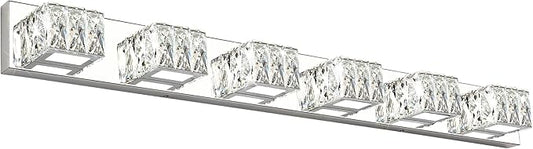 ZUZITO Modern Bathroom Light Fixtures - LED Crystal Vanity Lights Over Mirror - Chrome 6 Lights Bathroom Wall Light Cool White Light 6000K