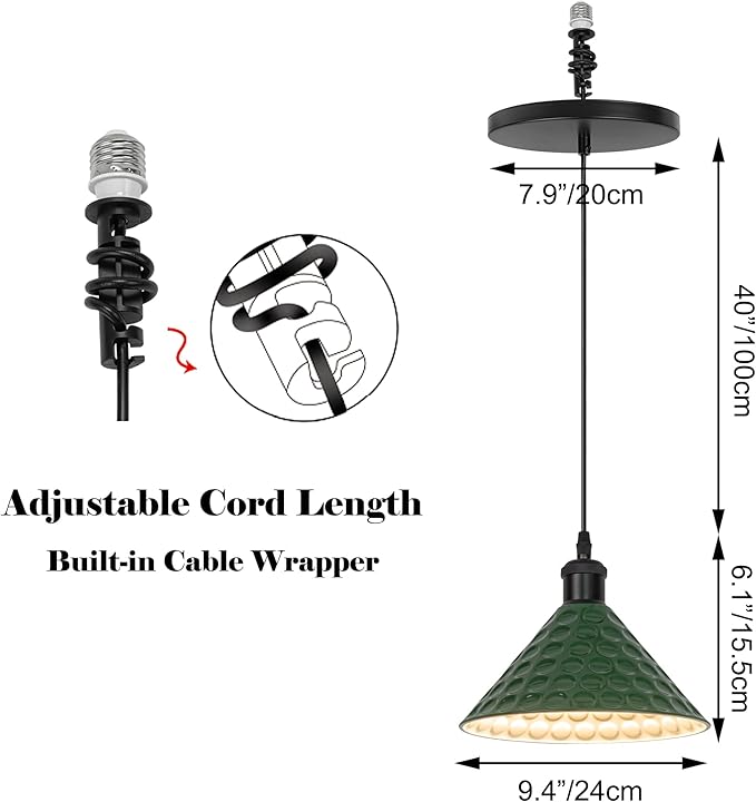 Kiven Instant Light Conversion Kit for 4/5/6inch Hole,Green Farmhouse Lighting Recessed Can Light Conversion Kit to Pendant with E26 Screw-in Adapter for Kitchen Island Living TB2776
