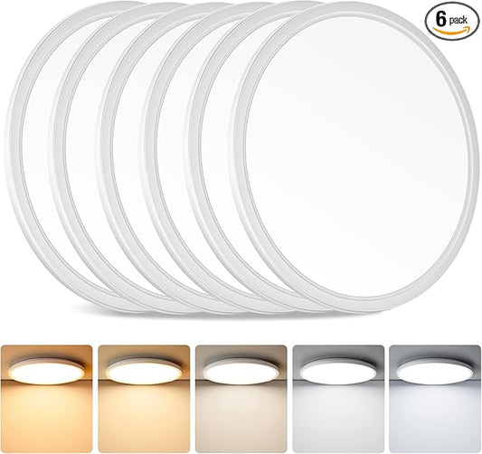 Brightever 12 Inch LED Ceiling Light Flush Mount, 24W 3200LM 0.67 Inch Thickness Close to Ceiling Light Fixtures, 2700K/3000K/4000K/5000K/6500K Color Selectable Light Fixtures Ceiling Mount, 6 Packs