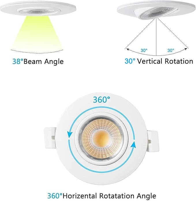 3 Inch Gimbal LED Recessed Light, 8W Dimmable Canless Adjustable Downlight, 3000K/4000K/5000K Selectable Ceiling Spotlight with Junction Box, IC Rated ETL, 38° Beam Angle, 65W Equivalent (Pack of 4)