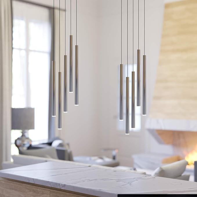 CANALIS 5 Mini Pendant Lighting Nickel - LED Hanging Light Fixture for Kitchen Island, Bar, Foyer - Cluster Pendants - Dimmable, Adjustable Wire, Lamp Bulb Included