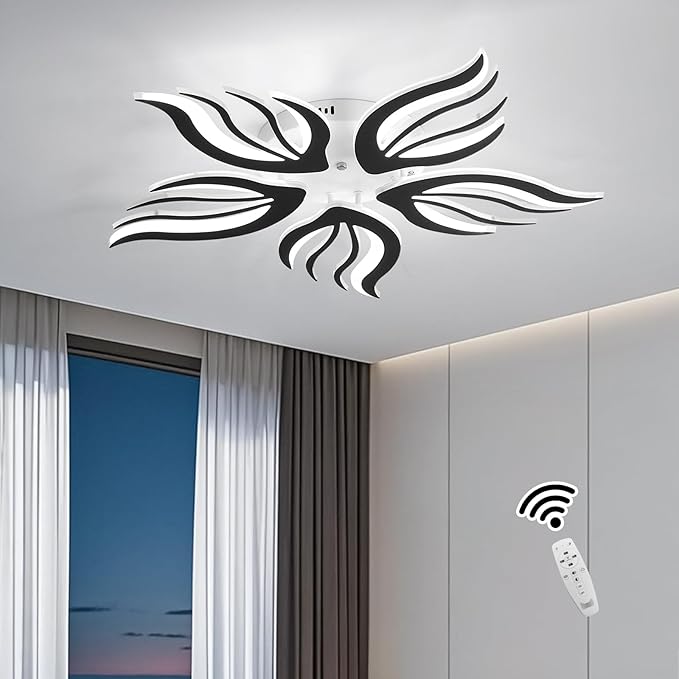 Becailyer 29.5" Flower Shaped Ceiling Light, Dimmable Modern LED Ceiling Lights with Remote Control, 5-Petals Flush Mount Ceiling Lamp for Living Room Bedroom Dining Room, Black