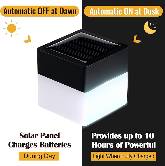 Tujoe Solar Post Cap Lights Fence Post Solar Lights 2in x 2in (5cm x 5cm)(White,6 Pack)