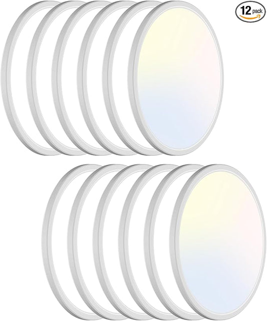 libtit 13 Inch Led Flush Mount Ceiling Light Fixtures,3200lm 28W 3 Color 3000K 4500K 6000K Selectable, Low Profile Thin Surface Mount Lighting Fixture for Bathroom Kitchen Office (White, 12 Pack)