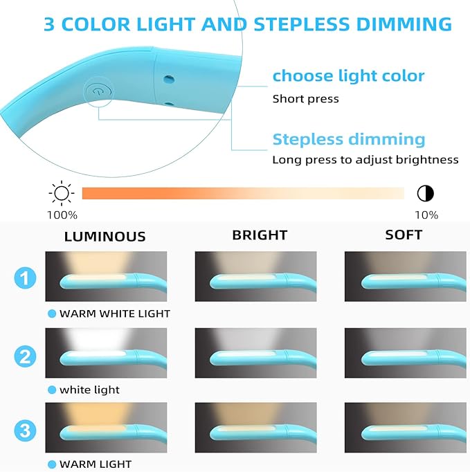 LED Neck Book Light, Adjustable Brightness, 3 Color Modes for Reading Light, Portable Bendable Arm Lamp for Bed, Repair, Camping, Night Running, Walking, Knitting (1PCS)