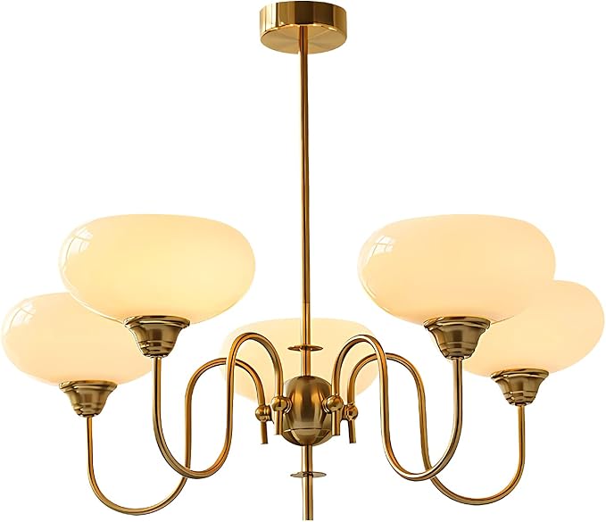 BOKT Gold Vintage Chandelier Modern 5-Light Globe Chandelier with Smooth Lampshade Sputnik Pendant Light Dining Room Chandeliers for Living Room Bedroom