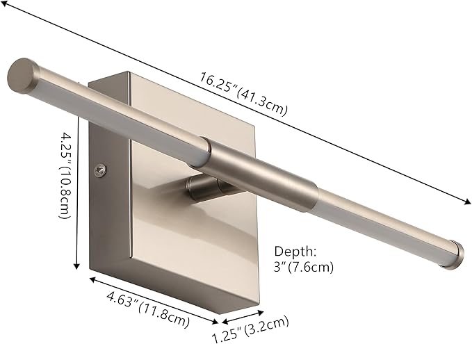 JONATHAN Y 16.25" Nickel Modern Dimmable Integrated LED Wall Sconce, Minimalist Adjustable Metal Vanity Light for Bathroom Mirror, Bedroom, Hallway, 3000K, ETL Listed (JYL7039E)