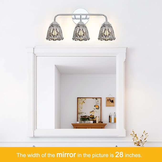 Daunton Vintage 3 Light Vanity Light, Chrome Bathroom Vanity Light, Bathroom Light Fixtures with Smokegray Glass Shade, Antique Vanity Light Fixtures Over Mirror, Wall Sconce for Bedroom, Living Room