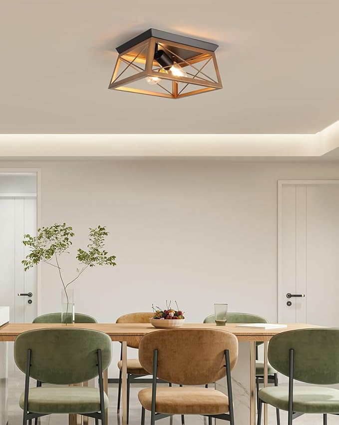 Farmhouse Flush Mount Ceiling Light Bronze Rustic Ceiling Light Fixtures 2-Light Industrial Vintage Kitchen Lights Ceiling for Hallway Foyer Entryway Dining Room Porch Living Room Laundry