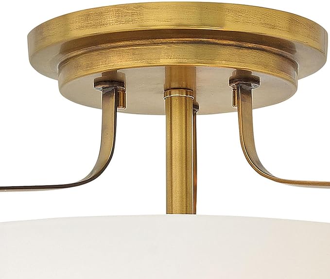 Hinkley Harper Medium Semi-Flush Mount Ceiling Light for Kitchen, Bedroom, Bathroom, and Hallway, Sleek, Retro Style Heritage Brass and Etched Opal Glass