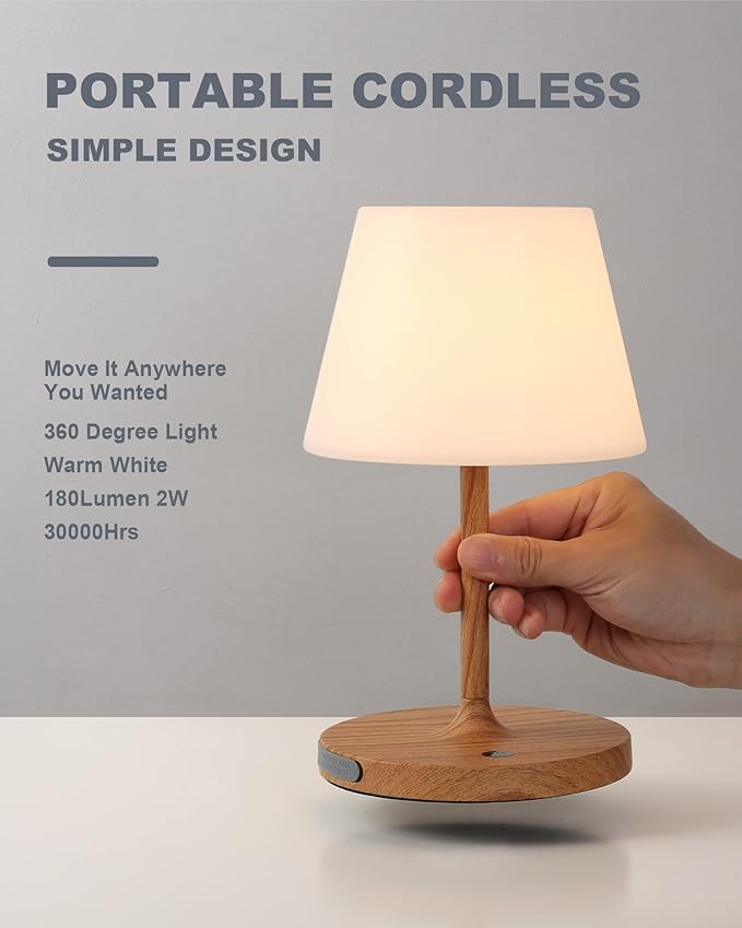 WEILAILUX Outdoor Battery Operated Table Lamp Waterproof, 4000mAh Cordless Table Lamp Rechargeable, Touch Dimmable Desk Lamp, LED Night Light for Patio Camping Restaurant Home (Wood Grain, 9.6in)