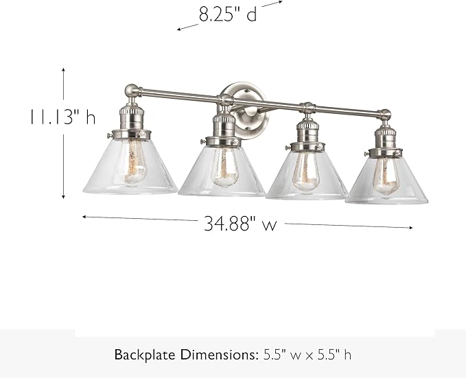 Design House Augustin Vanity Light, 4-Light, Seeded Glass Warm Glow, Dimmable, Up/Down Glow, Easy Installation, E26 Socket, Satin Nickel, 34.9 in L x 8.3 in D x 11.1 in H, 589044-SN