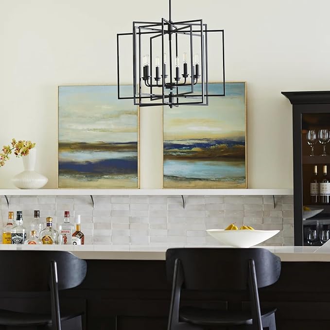 Quorum 888-8-69 Transitional Eight Light Pendant from Hammond Collection in Black Finish,