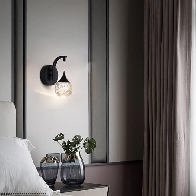Sedelan Modern Indoor Wall Lamp, Bubble Crystal Wall Sconces, 5W LED Dimmable Wall Light Fixtures for Living Room Corridor Bedroom Bedside Hallway, Sand Black