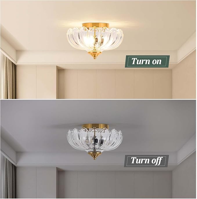 Ceiling Light, Vintage Light Fixtures Transparent Glass Shade 9.8 Inch Semi Flush Mount Ceiling Light Hallway Vintage Lights Fixture Ceiling for Living Room, Bedroom, Dining Room