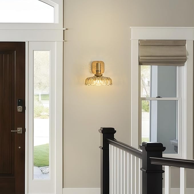 Vintage Amber Glass Wall Sconces E26 Wall Light Fixture for Bathroom Bedroom Kitchen Dining Room Hallway