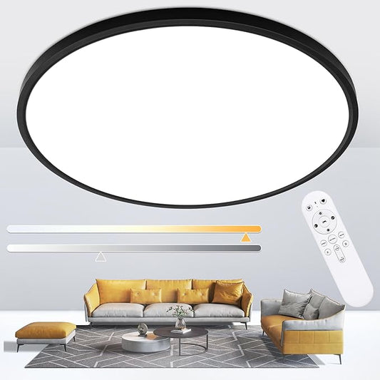 20 Inch Black Led Ceiling Light, Dimmable with Remote Control, Modern, Ultra Thin Flush Mount, Round Light Fixtures, 48W, 4800 Lumen, for Bedroom, Living Room, Kitchen, Dining Room