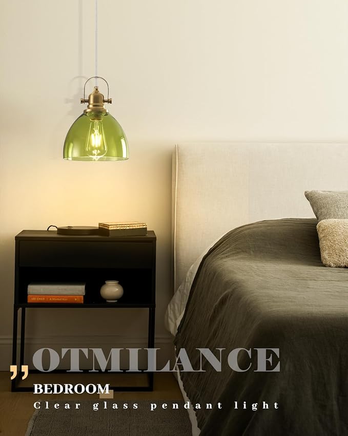 Glass Pendant Lights Kitchen Island, 7.5 inch Green Glass Pendant Lights, Vintage Pendant Lighting 1-Pack,Farmhouse Kitchen Island Lights for Kitchen, Bedroom, Living Room, Bathroom