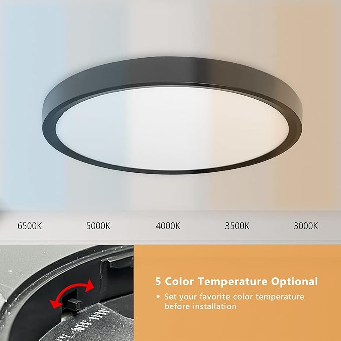 6PK Dimmable 15.8 Inch Led Ceiling Light Flush Mount, 34W, 3060LM, 3000K/3500K/4000K/5000K/6500K CCT, 0.98" Super Slim Close to Ceiling Round Flat Panel Light for Hallway,Kitchen ect, Black