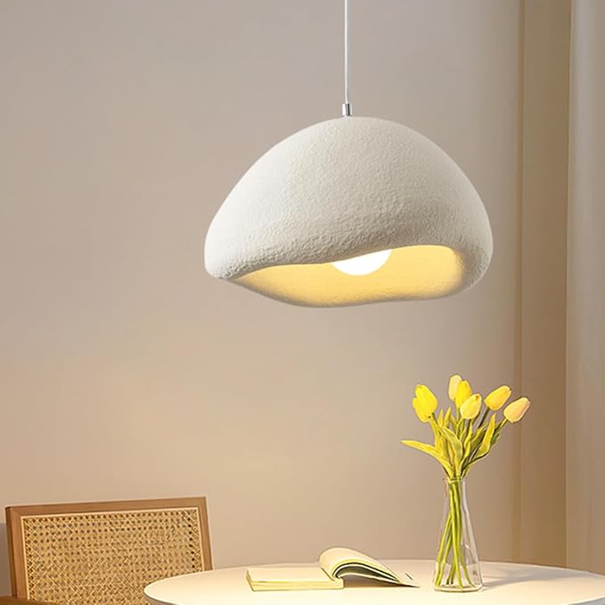 Scandinavian Pendant Lights Kitchen Island Beige White Concrete Cement Look Pendant Light Dome Hanging Lamp Wabi Sabi Chandelier - Medium
