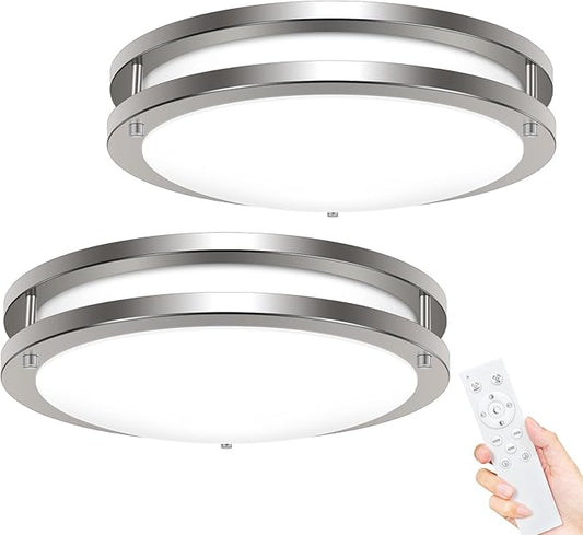 hepside 2Pack Flush Mount LED Ceiling Light with Remote, Dimmable& 3000K-6500K Adjustable Ceiling Light Fixture, Timer, Night Light, 10 inch Brushed Nickel Ceiling Lamps for Kitchen Bathroom Bedroom