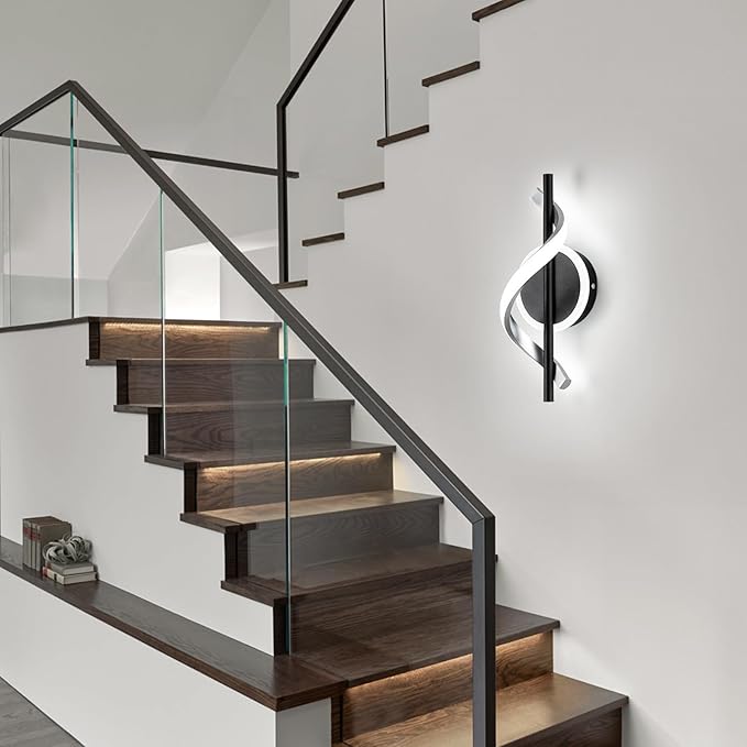 EIDISUNY Wall Sconces Sets of 2, 12W LED Wall Mount Lights, Modern Spiral Wall Lamp, 6000K Cold Modern Light Fixture for Stairs, Living Room, Bedroom, Aisle, Hallway