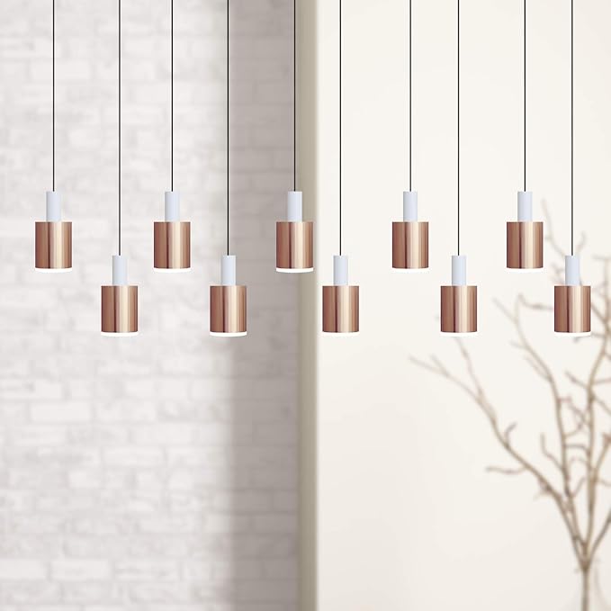 Virgo 10 Mini Pendant Lighting White-Copper - LED Hanging Light Fixture for Kitchen Island, Bar, Foyer - Cluster Pendants - Dimmable, Adjustable Wire, Lamp Bulb Included