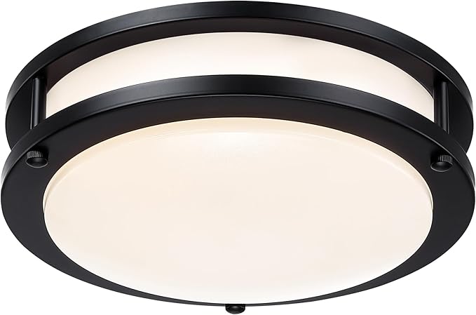 2 Pack 7.5 Inch Round Black Ceiling Light Fixture for Hallway Bedroom - 7.5” Black LED Flush Mount Ceiling Lamp Set of Two 2700K/3000K/3500K/4000K/5000K LED Kitchen Bathroom Light 12W
